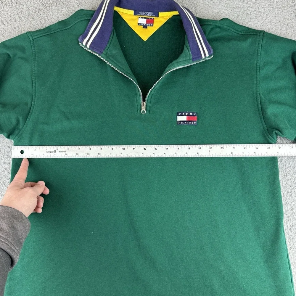 Vintage 90's‎ Tommy Hilfiger Quarter Zip Jacket Large Green Big Patch Logo Y2k